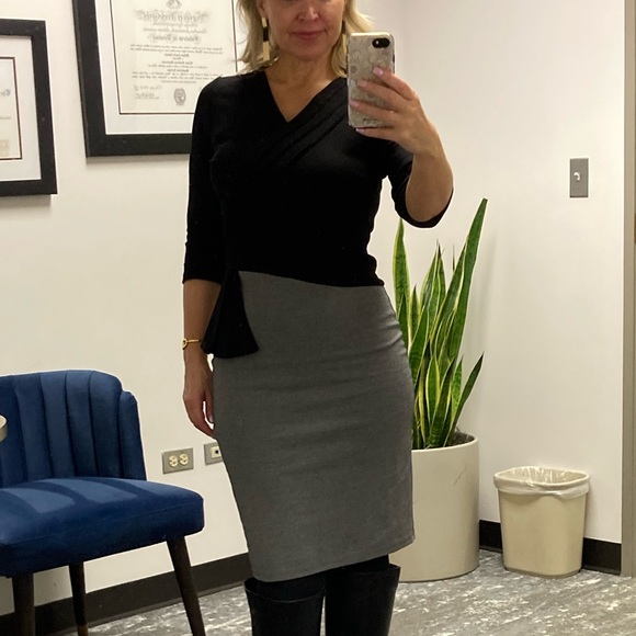 Two Tone Ruffle Trim Bodycon Dress. - Picture 13 of 15